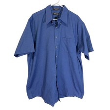 Arrow Mens 18 Blue Short Sleeve Shirt Wrinkle Free Oxford USA Made Business