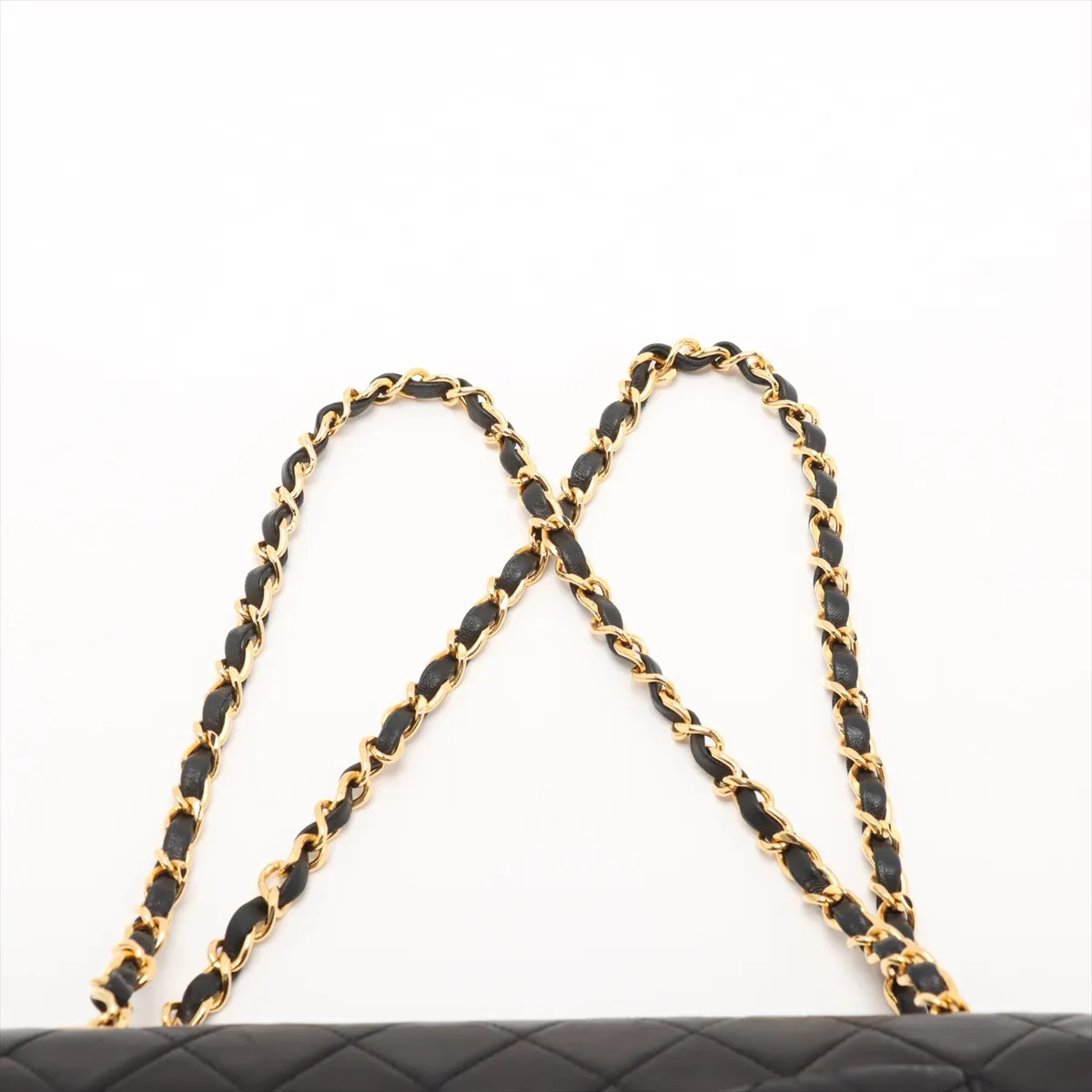 Chanel Matelasse 25 Lambskin Double Flap Double Chain Bag Black Gold Metal Fitti thumbnail 6