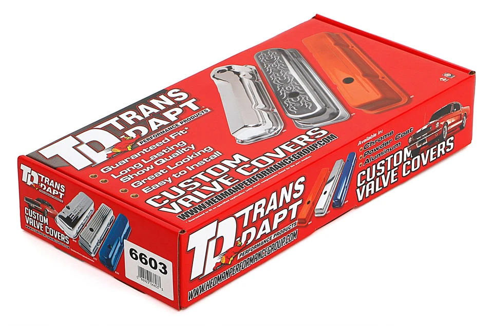 Tapas de válvulas retro de estilo con aletas Transdapt 6603 cortas para Chevy 283-350 de 1958-1986 Foto 3 de 4