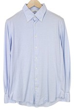 SUITSUPPLY Men's Formal Shirt M Blue Melange Cotton Jersey Extra Slim Fit 