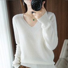 Women Lady Cashmere Sweater V-neck Jumper Long Sleeve Knitted Bottoming Shirt