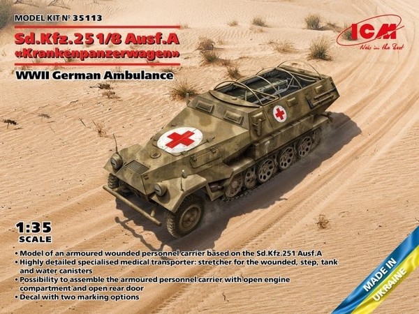 Icm 35113 1/35 Sd.Kfz.251/8 Ausf.A Krankenpanzerwagen Wwii Ambulance Bausatz-image