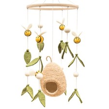 Glaciart One Bumble Bee Mobile for Crib - Felt Beehive Natural Wool
