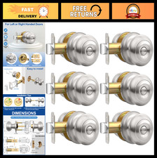 Keyless Privacy Door Knob Set - Brushed Nickel Interior Locks 6 Pack for Bedro