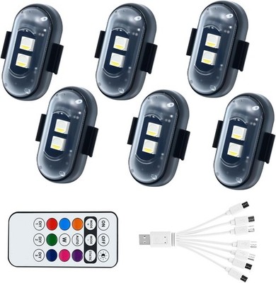 6PCS Wireless LED Lights for Car with Remote Control, High Brightness Black