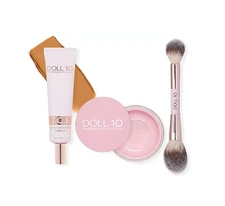 Doll 10 Super-Size TCE Foundation, Pink Powder,and Brush 3pc Set