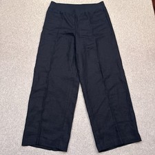 J Jill Love Linen Wide Leg Pants Womens Medium Navy Blue High Rise Stretch