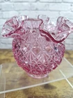 Vintage Fenton Glass Dusty Rose Pink Diamond Pattern Vase Rose Bowl Ruffled Edge