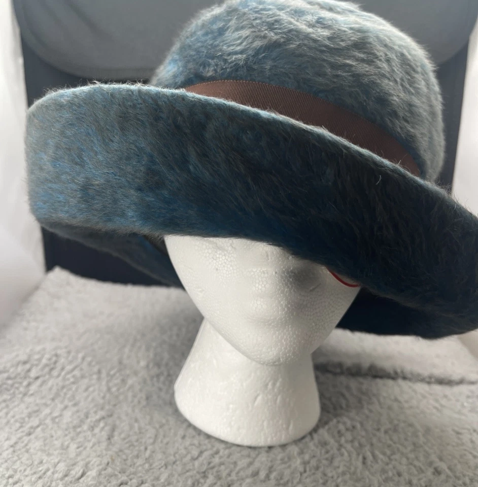 Mr. John Jr. Impresionante sombrero de lana Montezuma fieltro azul imitación otoño años 70 cinta marrón Foto 4 de 4
