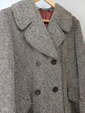 Vintage Laura Ashley Wool Alpaca Herringbone Double Breasted Long Coat UK12