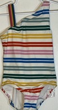 Gymboree Little Girl Sz 110 Swimsuit One Piece White w/ Multicolor Stripes EUC