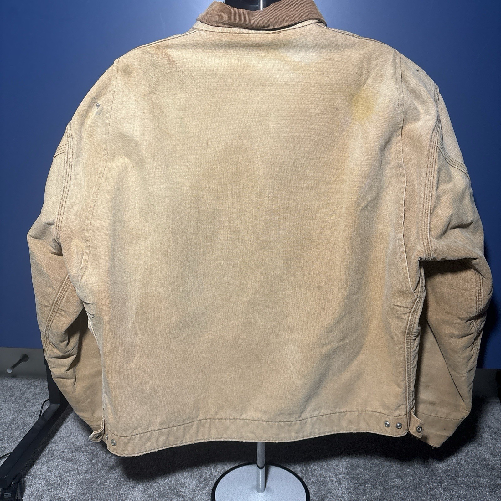 Detroit style Carhartt Beige  Work Jacket Men's Lined Zip Button Brown Collar thumbnail 3