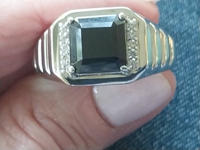 Karis Thai Black Spinel, White Zircon MensRng/PlatBnd,SZ14/tcw=5.40