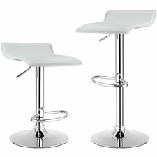 Set of 2 PU Leather Swivel Bar Stool Adjustable Kitchen Counter Bar Chairs White