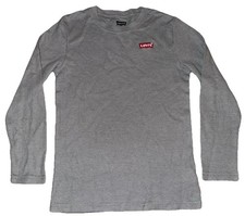Levi's Boys Medium M Long Sleeve Thermal Knit Shirt Solid Grey Red Logo EUC