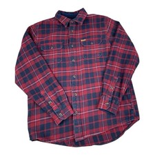 Orvis Heavyweight Flannel Shirt Red Navy Plaid Chest Pockets Men s Size Medium