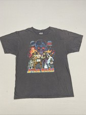 Y2K Star Wars Retro T Shirt Size Large GRAY Darth Vader Luke Leia Han Solo C3PO