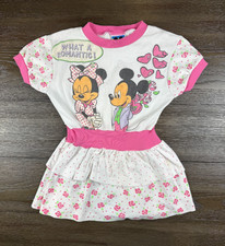 Vintage Disney Minnie Mickey Mouse Dress Girls "What a Romantic" Pink Size 8-10