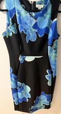 Calvin Klein Scuba Sheath Black Blue Orchid Dress Sleeveless Sz-12  $134