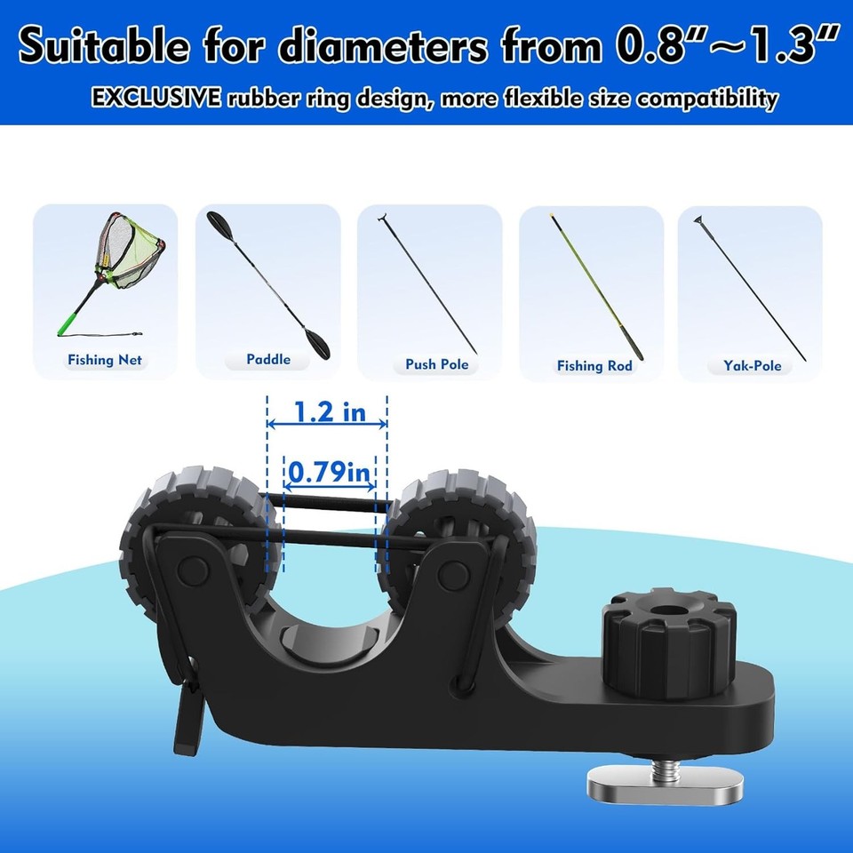 Paddle Holder 2-Piece Kayak - Track Mount Accessory For Fishing Kayaks, No-Drill Installation, Fits 1"-1.3" Rails Kayak Track Mount Accessory Paddle Holder 2-Piece Kayak - Track Mount Accessory For Fishing Kayaks, No-Drill Installation, Fits 1"-1.3" Rails Kayak Track Mount Accessory