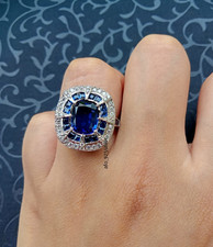 925 Sterling Silver Simulated Blue Cushion Sapphire Wedding Ring For Women's