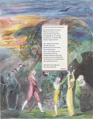 Original Kollotypie WILLIAM BLAKE für THOMAS GRAY - ODE AUF EINEN FERNEN AUSSICHT...