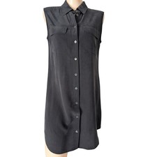 Equipment Femme Silk Shift Shirt Dress XS High Low Black Minimalist Capsule
