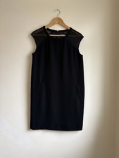 Pied A Terre Black Shift Dress UK 8 Mesh Shoulder Sleeveless Pockets Smart Work