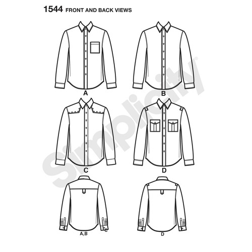 SIMPLICITY 1544 MEN'S SHIRTS Sewing Pattern Sizes 34-42 & 44-52 Skill: AVERAGE - Picture 5 of 5