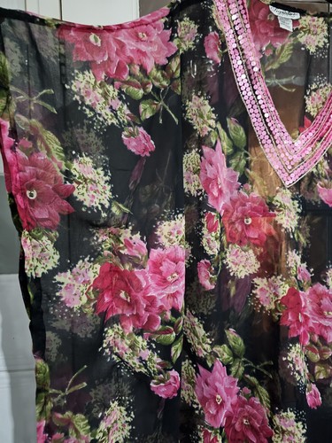 Signatur schwarz & rosa Chiffon Blumen Oversize Overlay Bluse für Damen - UK 22-24 - Bild 3 von 8