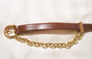 SAKS FIFTH AVENUE BROWN LEATHER BELT with Chain– M - EUC | eBay