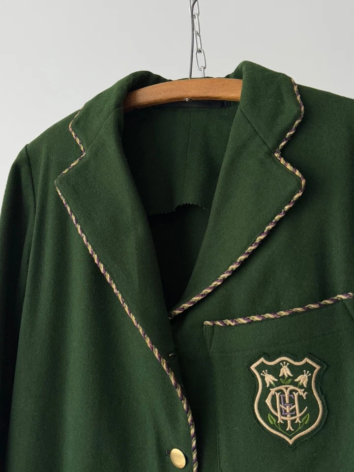 古董 ≈1930 年代英国大学女式划船羊毛绿色夹克 M 码 — 第 3/4 张图片