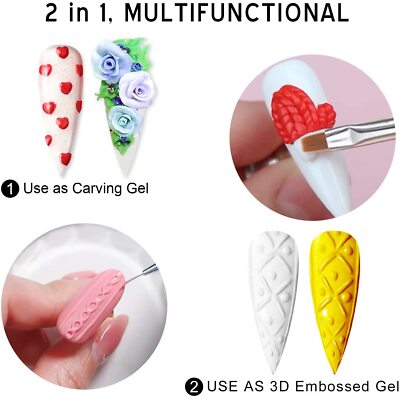 2x Nagelmodelliergel Für 3D-Nageldesign – Weiß & Transparent, Weich Formbar, Für UV/LED-Lampe