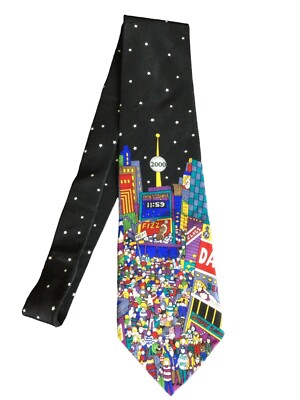 Vintage Y2K 1999 NYE Countdown Mens Silk Tie Times Square Vicky Davis NY