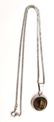 Großer 925ér Tigerauge Designer Anhänger aus Finnland an einer Silberkette(S280)