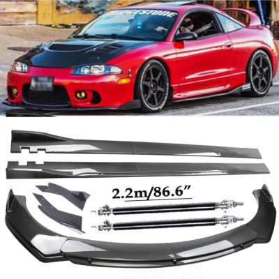 Carbon Fiber Front Bumper Lip Spoiler 86.6'' Side Skirt Kit For Mitsubishi Eclips