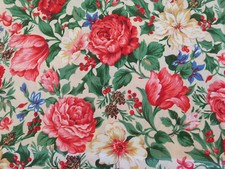 BTY Christmas red ROSES Holly Pinecone fabric Quilting VIP Cranston cotton OOP
