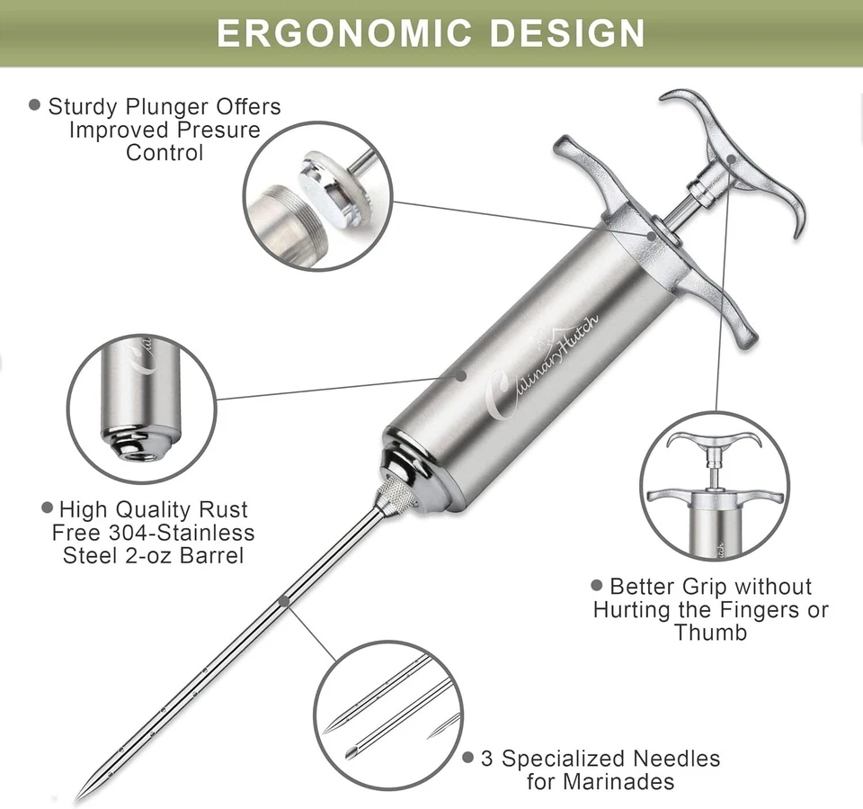 Kit inyector de carne para adobo de alimentos ablandador gratuito 3 agujas, cepillos, pollo, barbacoa Foto 3 de 4