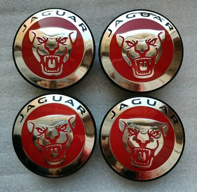 Set Of 4 Genuine Jaguar Wheel Center Caps - Red Growler Emblem For XJ, XK, XF, XE & F-Type