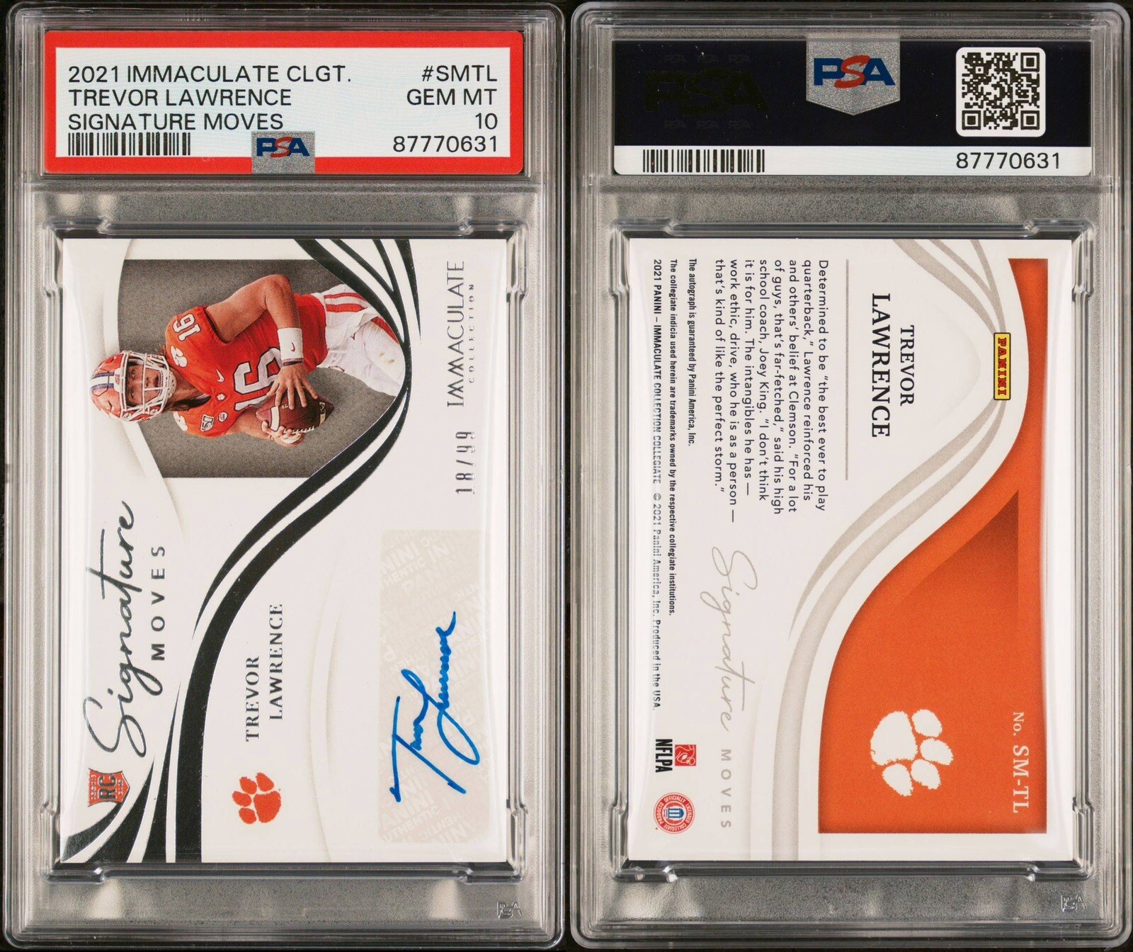 Trevor Lawrence Panini Immaculate Collection Collegiate Signature Moves #SMTL Base