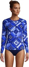 NWT Lands' End Women Long Sleeve UPF50 Rash Guard Deep Sea Navy Sz P2XS 60 Y161