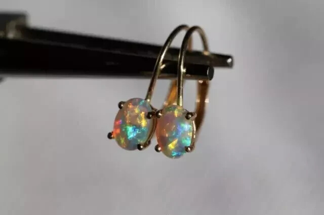 2.0Ct Oval Cut Lab Created Fire Opal Drop/Dangle Earrings 14K Yellow Gold Plated