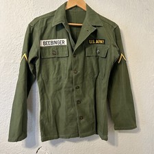 Vtg 1950s Korean War Named OG-107 Shirt Sz S Army Fatigue Green B