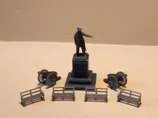 HO Scale City Park Set W Statue, Cannon, Benches,  3D Resin Printed, Unpainted