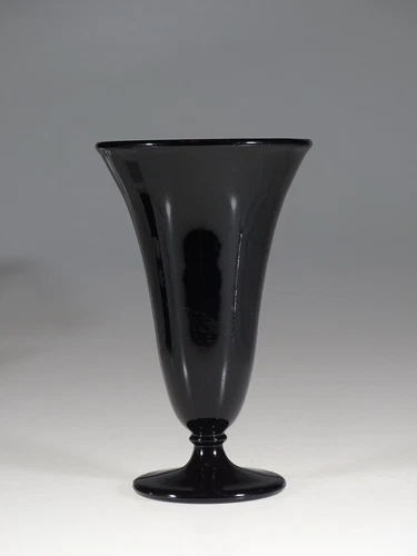 Vintage Deco Depression Glass Black Glass Trumpet Vase c.1930