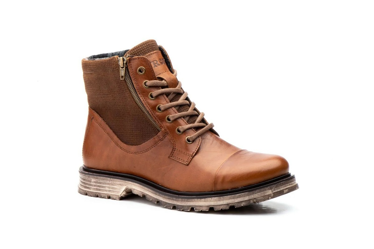 Botines de piel marrones con cremallera y cordones para hombre