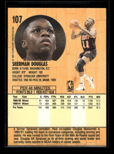1991-92 Fleer #107 Sherman Douglas (NM)(BSK) - Picture 2 of 2