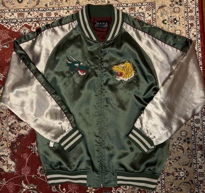 Vintage Japan Sukajan Satin Bomber Jacket Tailor Toyo Green Vintage Japan Sukajan Satin Bomber Jacket Tailor Toyo Green