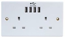 13A 1 OR 2 GANG SINGLE DOUBLE SWITCHED MAINS WALL SOCKET WITH 4x 2.4A USB PORT