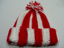 Red White - Hand Knitted - YOUTH SIZE Stocking Cap Beanie Hat